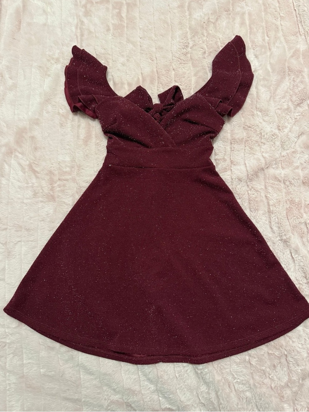 Altar’d State - Sparkle Burgundy Ruffle Maia Fit-and-Flare Mini-Dress - Size XS